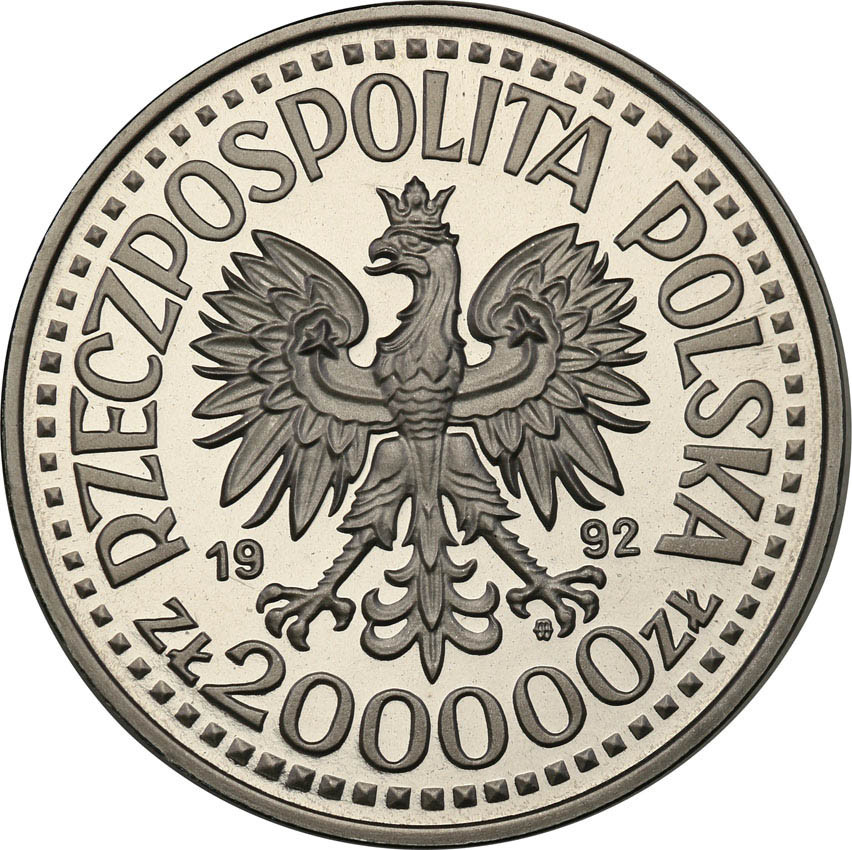 III RP. PRÓBA Nikiel 200000 złotych 1992 Warneńczyk popiersie